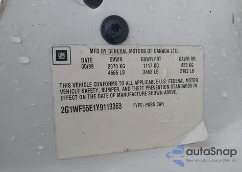 2000 Chevrolet Impala from USA, damaged, VIN 2G1WF55E1Y9113363